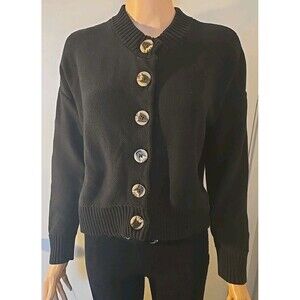 Quince Women 100% Organic Cotton Cropped Cardigan Black Small